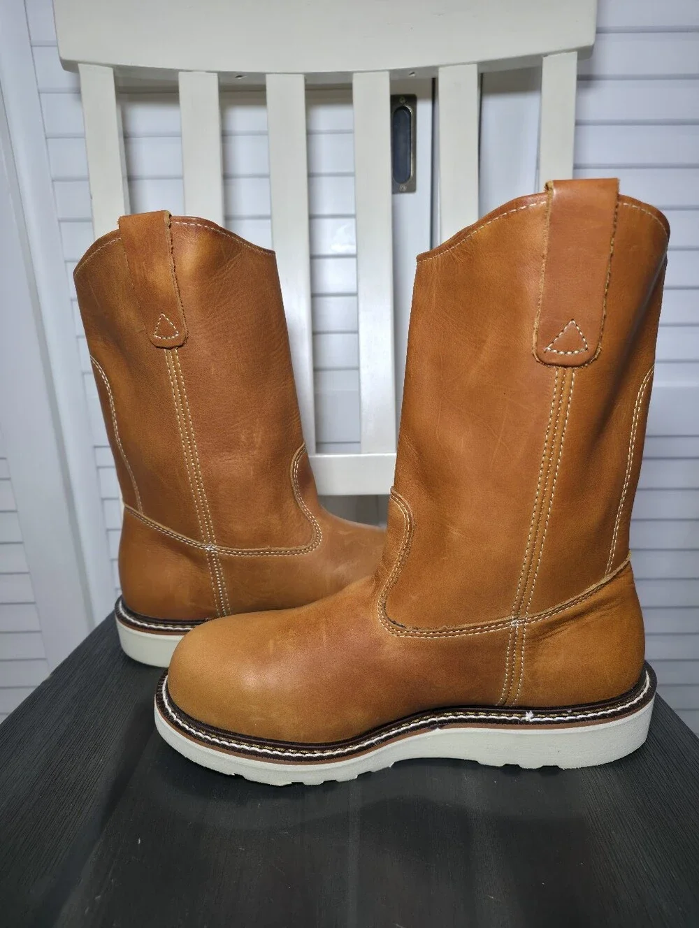 Thorogood American Heritage Tobacco Pull-On Wellington Wedge Sole Soft Toe Sz 8D